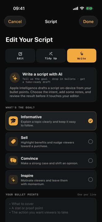 InOne turning bullet points into a ready-to-read script