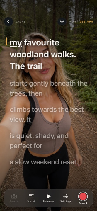 The InOne autocue scrolling over the camera view while recording