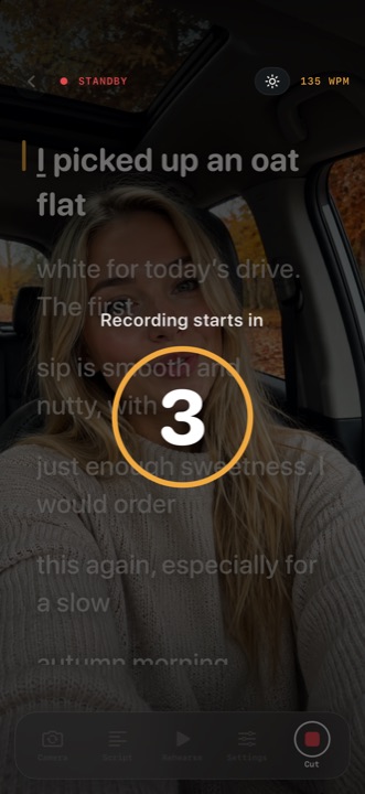 A three-second countdown before recording starts in InOne